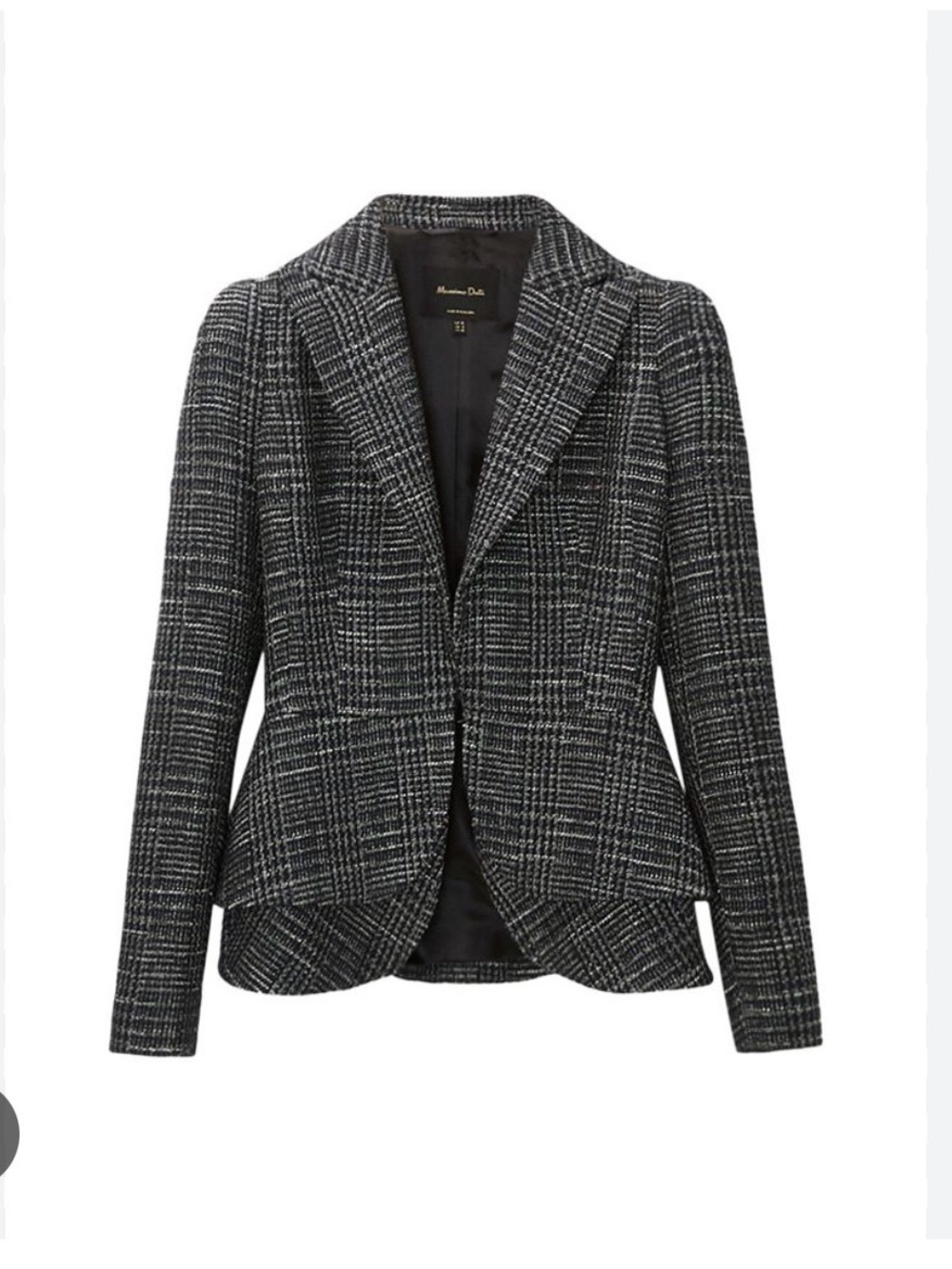 New Massimo Dutti Black & Gray Plaid Wool Blazer Jacket